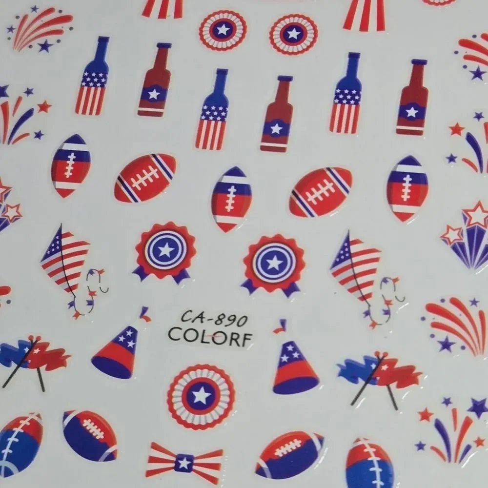 Patriotic Nail Art Stickers – Football & Fireworks | 4th of July DIY Manicure